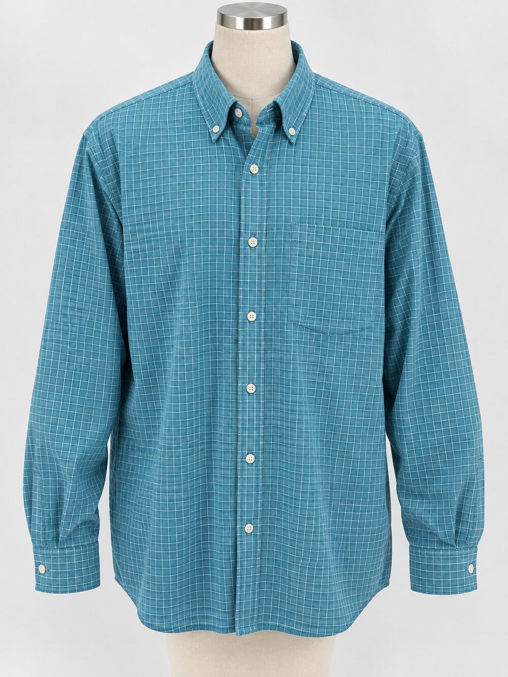 L.L.Bean Wrinkle Resistant Blue Check Button Down Shirt Cotton Mens Medium
